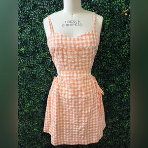 Hem & Thread Peach and White Gingham Mini Dress